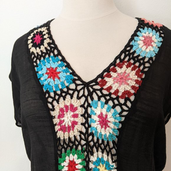 Cottagecore! Gauzy Knit Detail Caftan/Cover Up - Picture 3 of 8